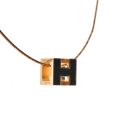 Hermes Gold Lacquered Cage d'H Pendant Necklace Black 8 of 10