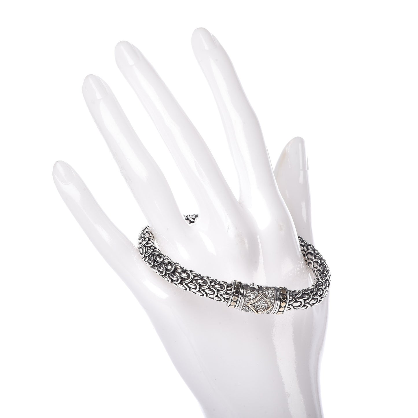 Sterling Silver 18K Yellow Gold Diamond 8mm Naga Bracelet