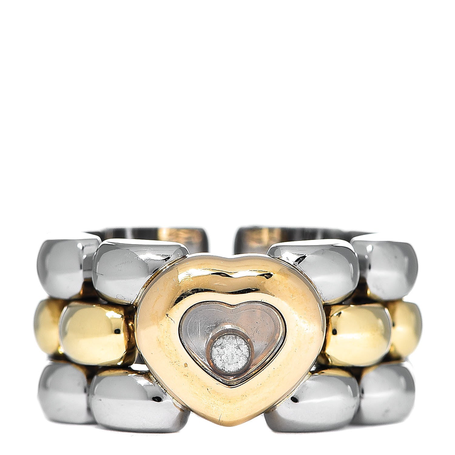 Chopard 18K Yellow Gold Stainless Steel Happy Diamonds Heart Ring 47 4 1 of 4