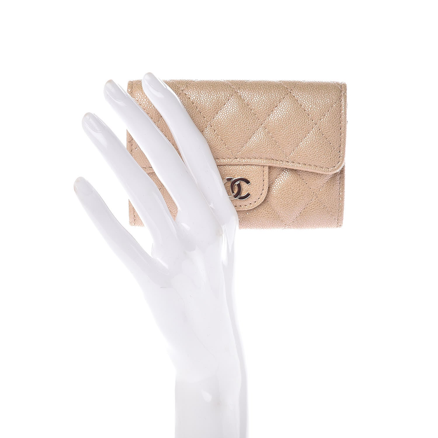 Chanel Iridescent Caviar Quilted Flap Card Holder Beige 2 of 9