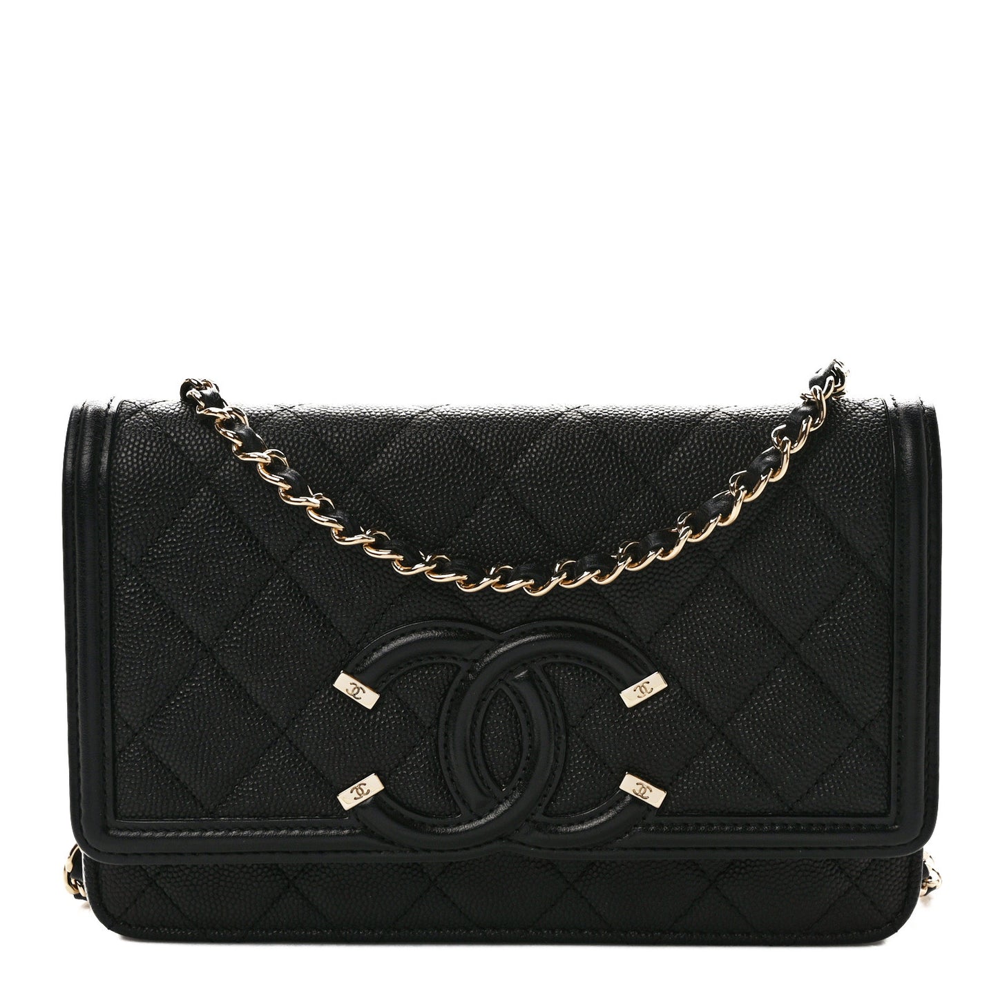 Caviar Quilted CC Filigree Wallet On Chain WOC Black