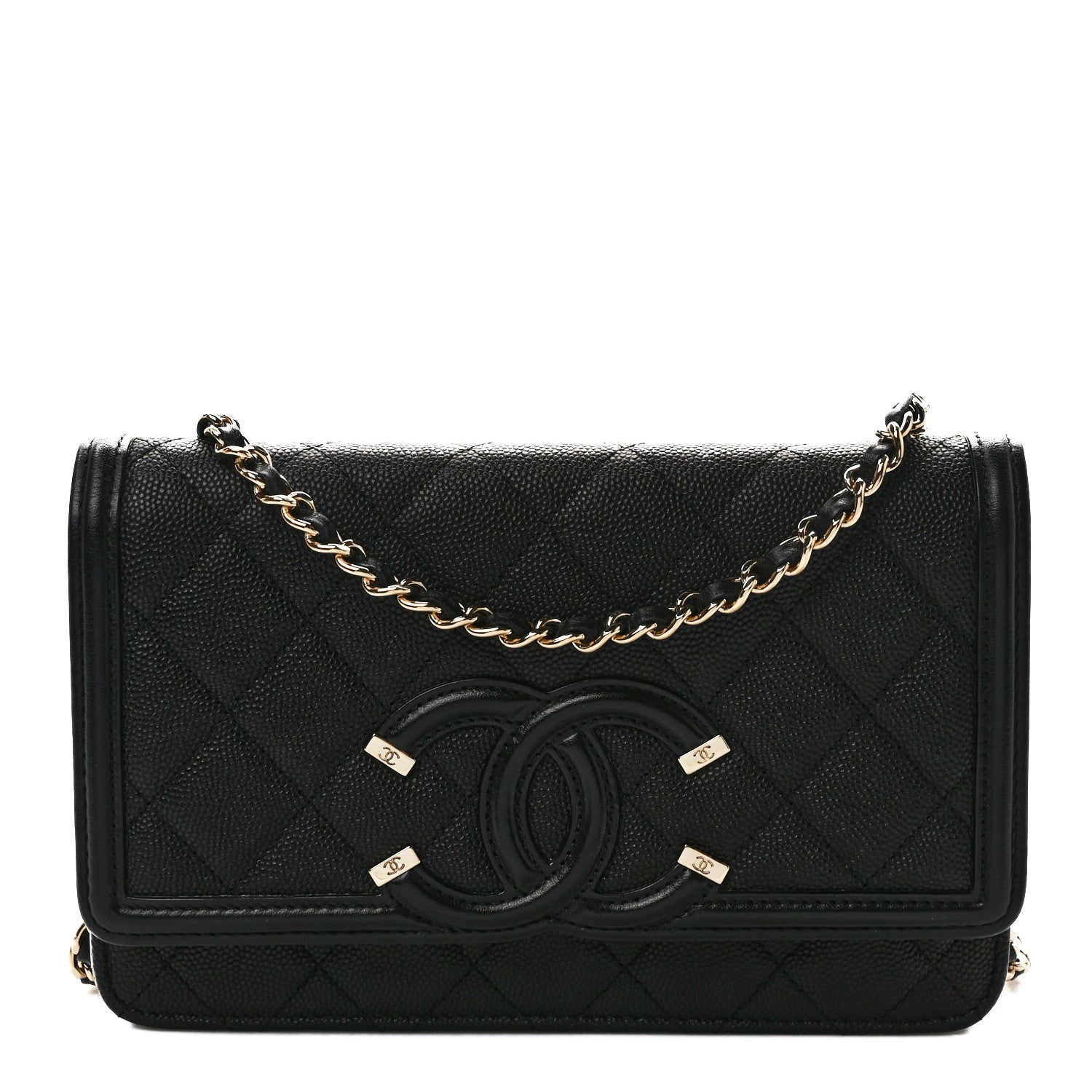 Chanel Caviar Quilted CC Filigree Wallet On Chain WOC Black 1 of 9