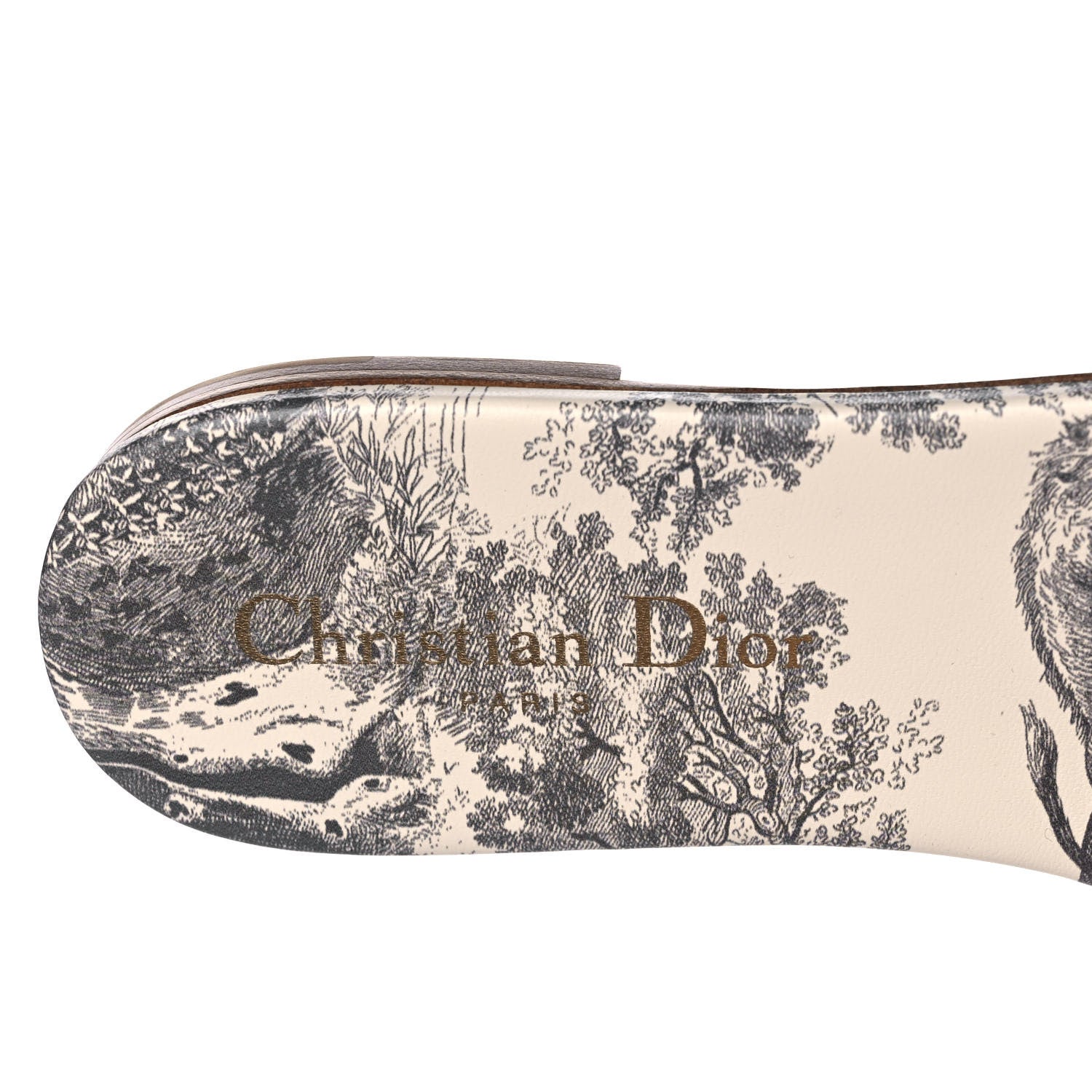 Christian Dior Canvas Toile de Jouy Embroidered Dway Flat Slide Sandals 37.5 Light Grey 7 of 9