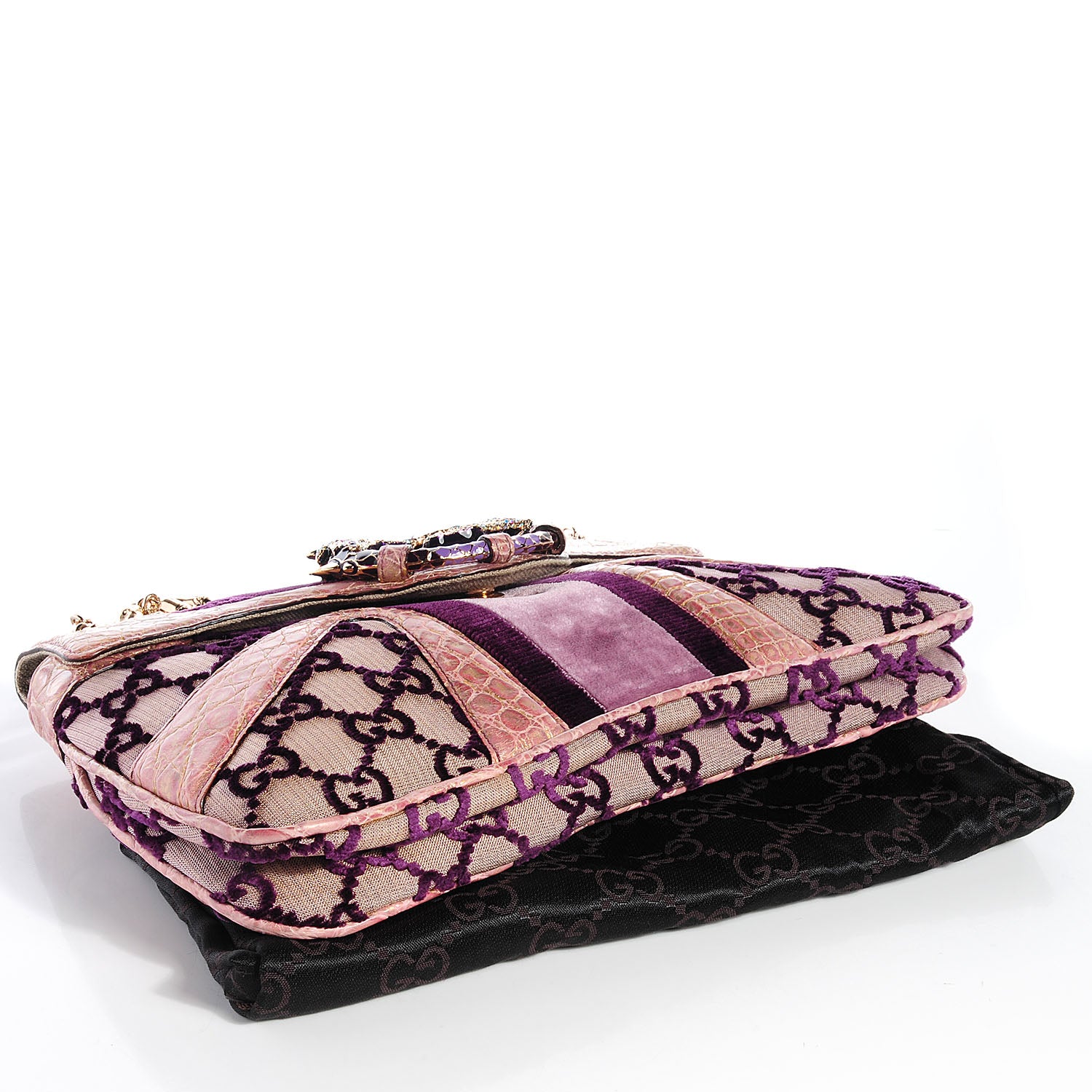 Gucci Monogram Tom Ford Crocodile Jeweled Dragon Flap Bag Purple 4 of 8