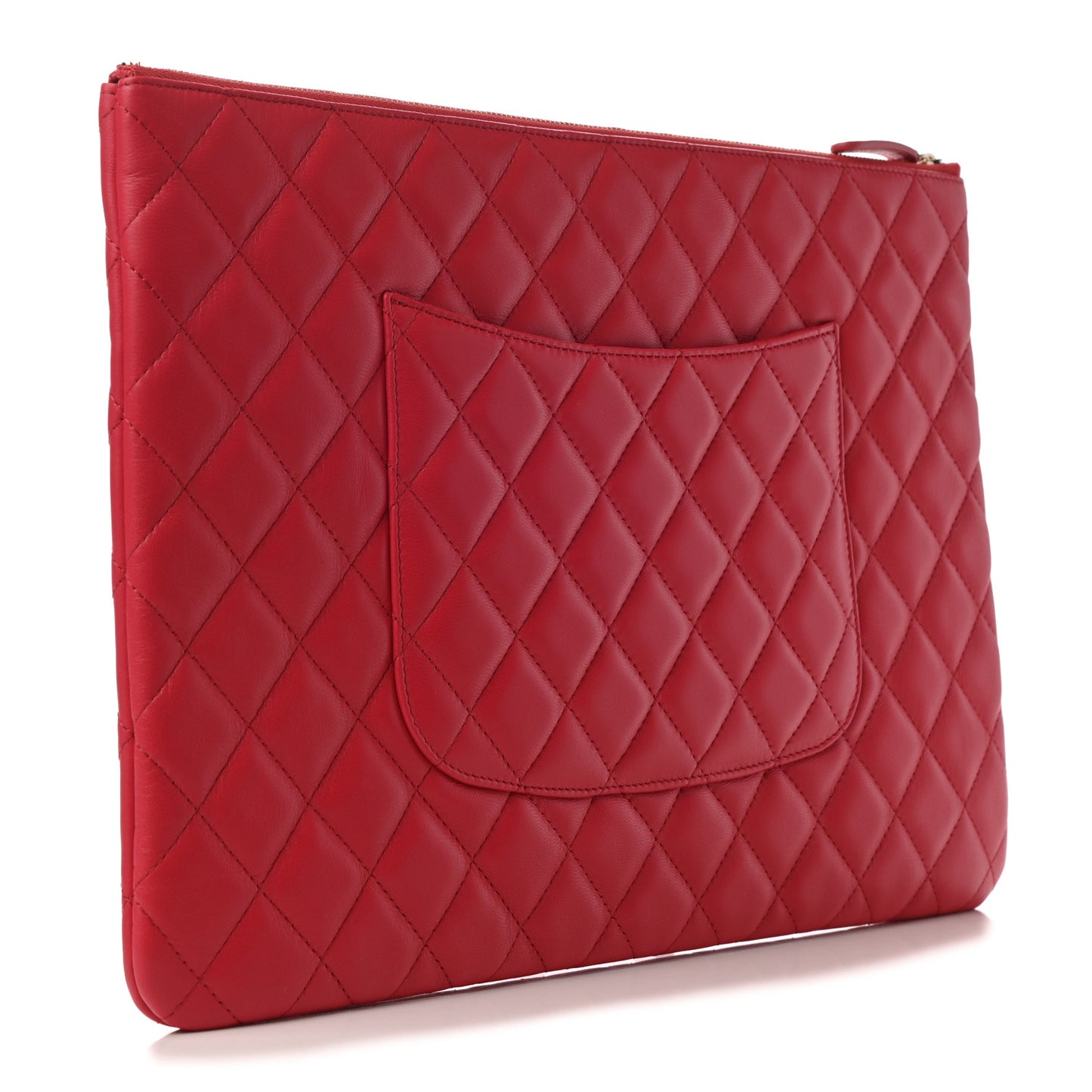 Lambskin Quilted Large Cosmetic Case Red
