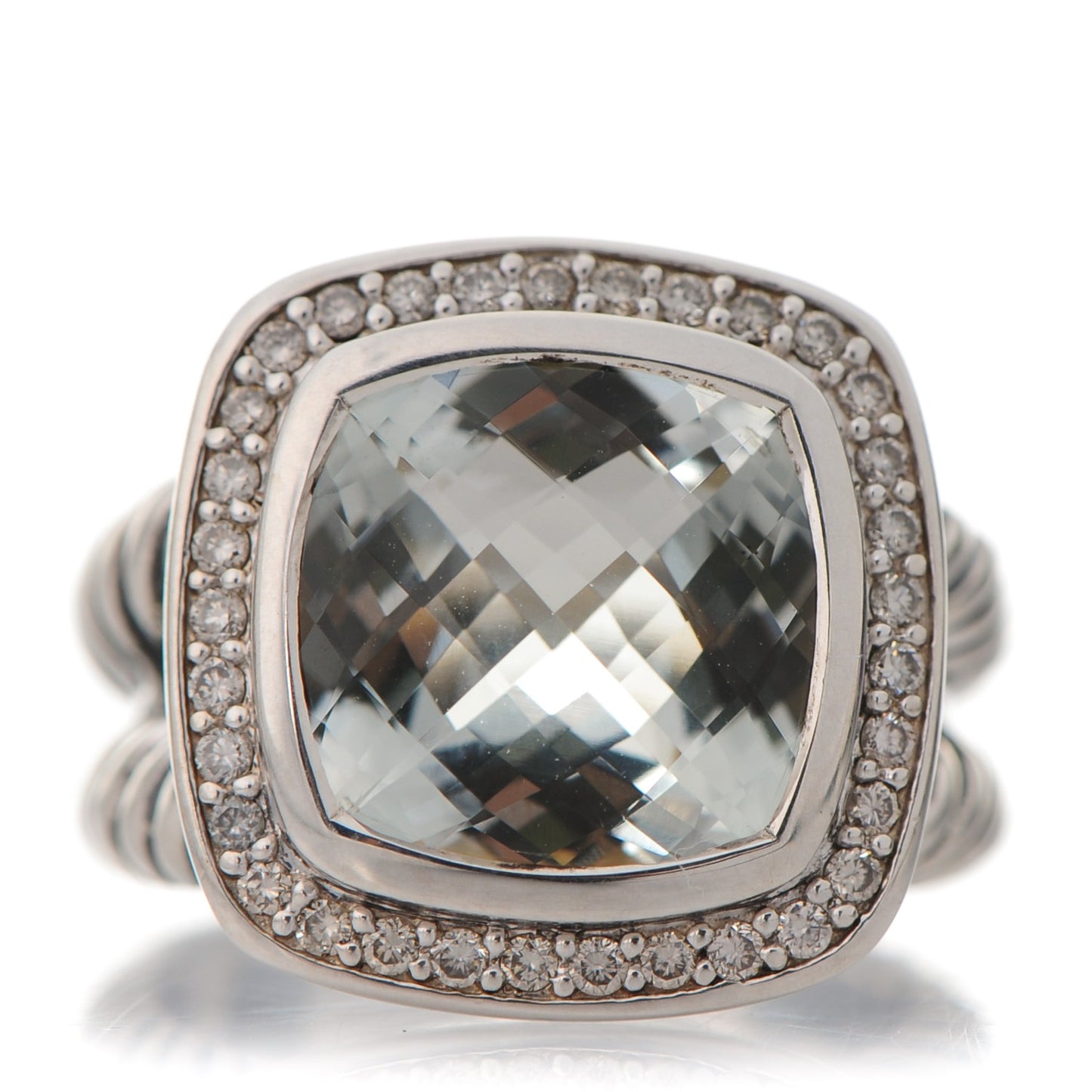 Sterling Silver Diamond Prasiolite 11mm Albion Ring 50 5.5