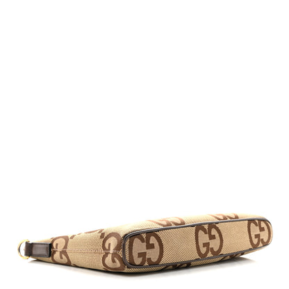 Gucci Monogram Jumbo GG Textured Dollar Calfskin Web Wristlet Messenger Bag Camel Ebony New Acero 4 of 10