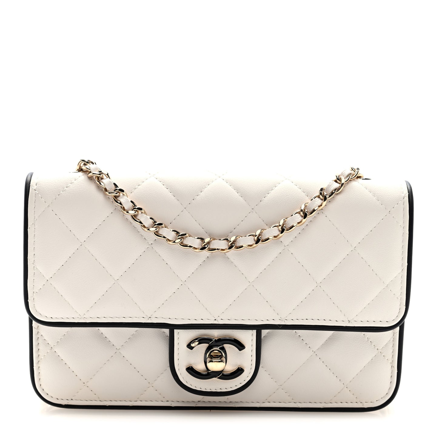 Lambskin Quilted Resin CC Mini Flap Bag White Black
