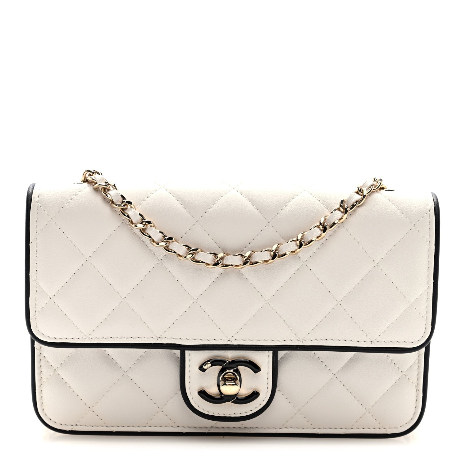 Chanel Lambskin Quilted Resin CC Mini Flap Bag White Black 1 of 11