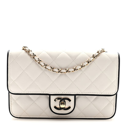 Chanel Lambskin Quilted Resin CC Mini Flap Bag White Black 1 of 11