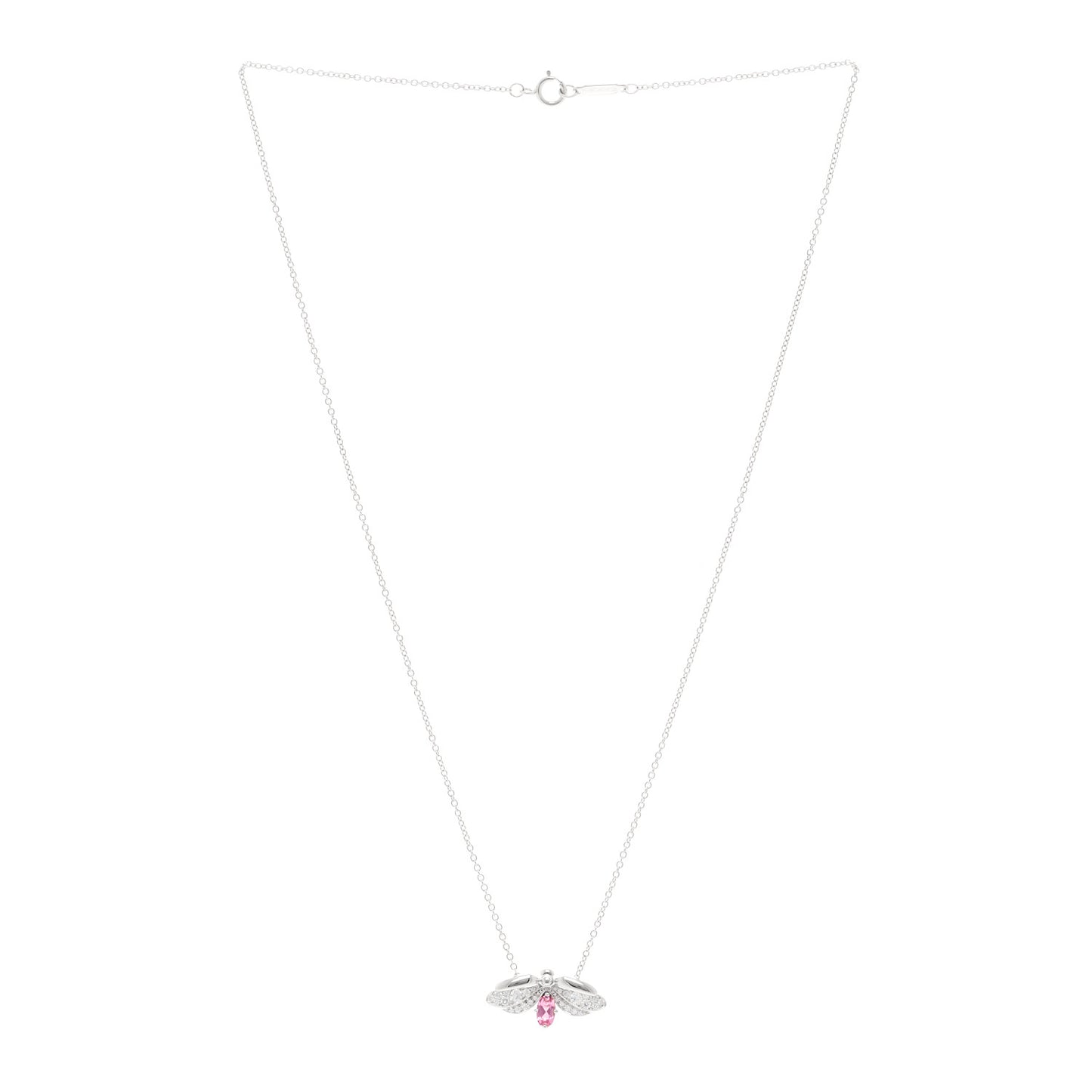 Platinum Diamond Pink Tourmaline Paper Flowers Firefly Pendant Necklace