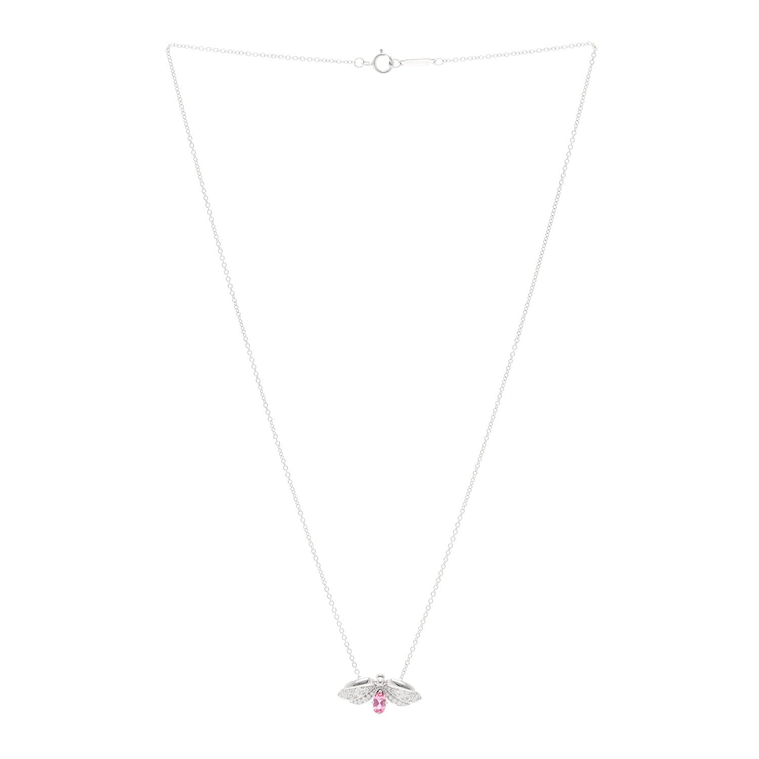 Tiffany Platinum Diamond Pink Tourmaline Paper Flowers Firefly Pendant Necklace 3 of 5