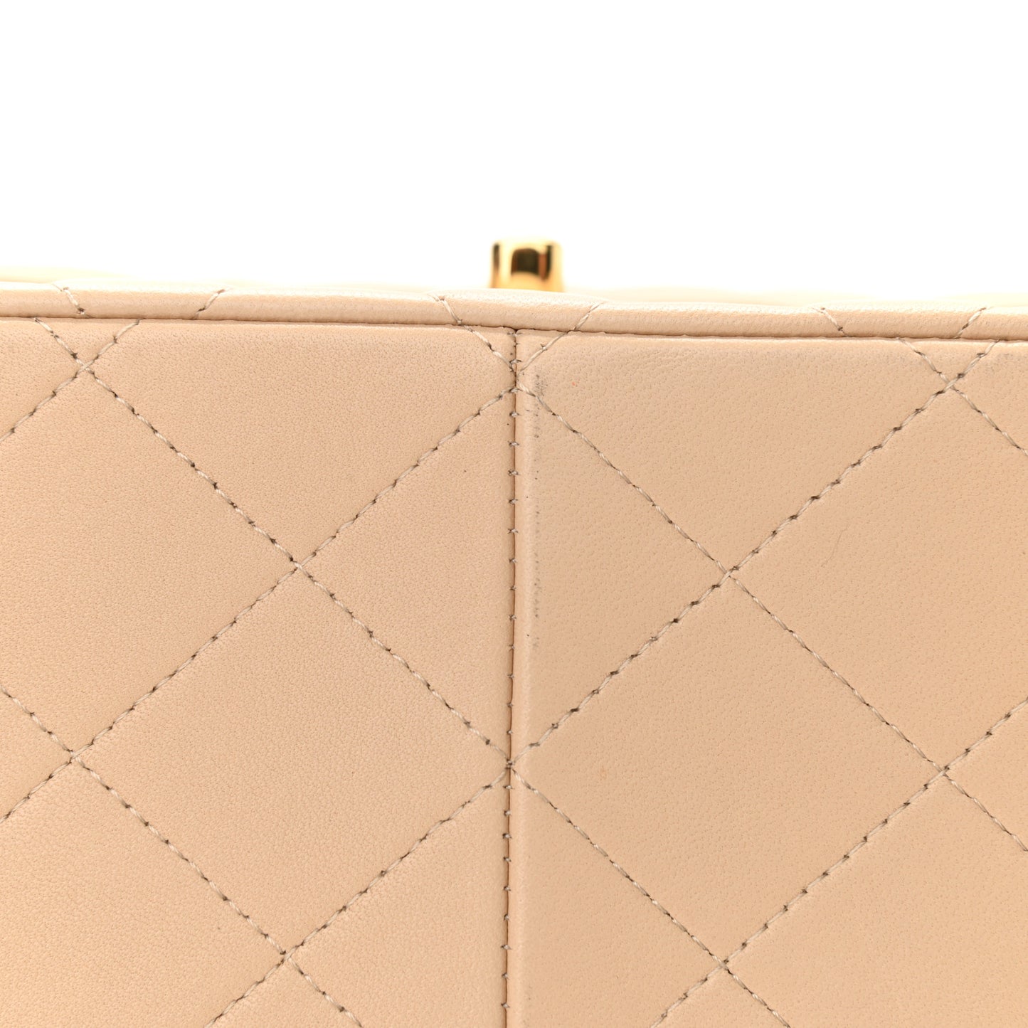 Lambskin Quilted Jumbo Double Flap Beige