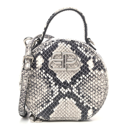 Balenciaga Grained Calfskin Python Effect Sharp Vanity Round Bag Mini Black White 1 of 4