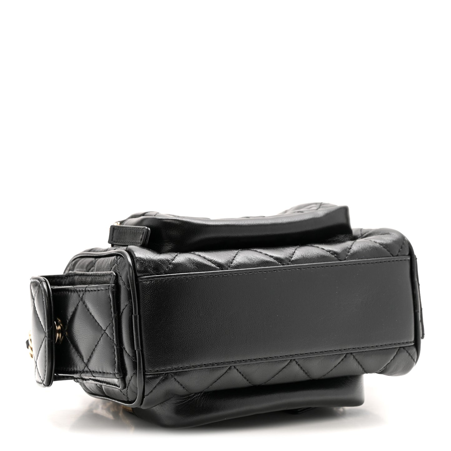 Shiny Crumpled Lambskin Quilted Small Preppy Pocket Camera Case Black