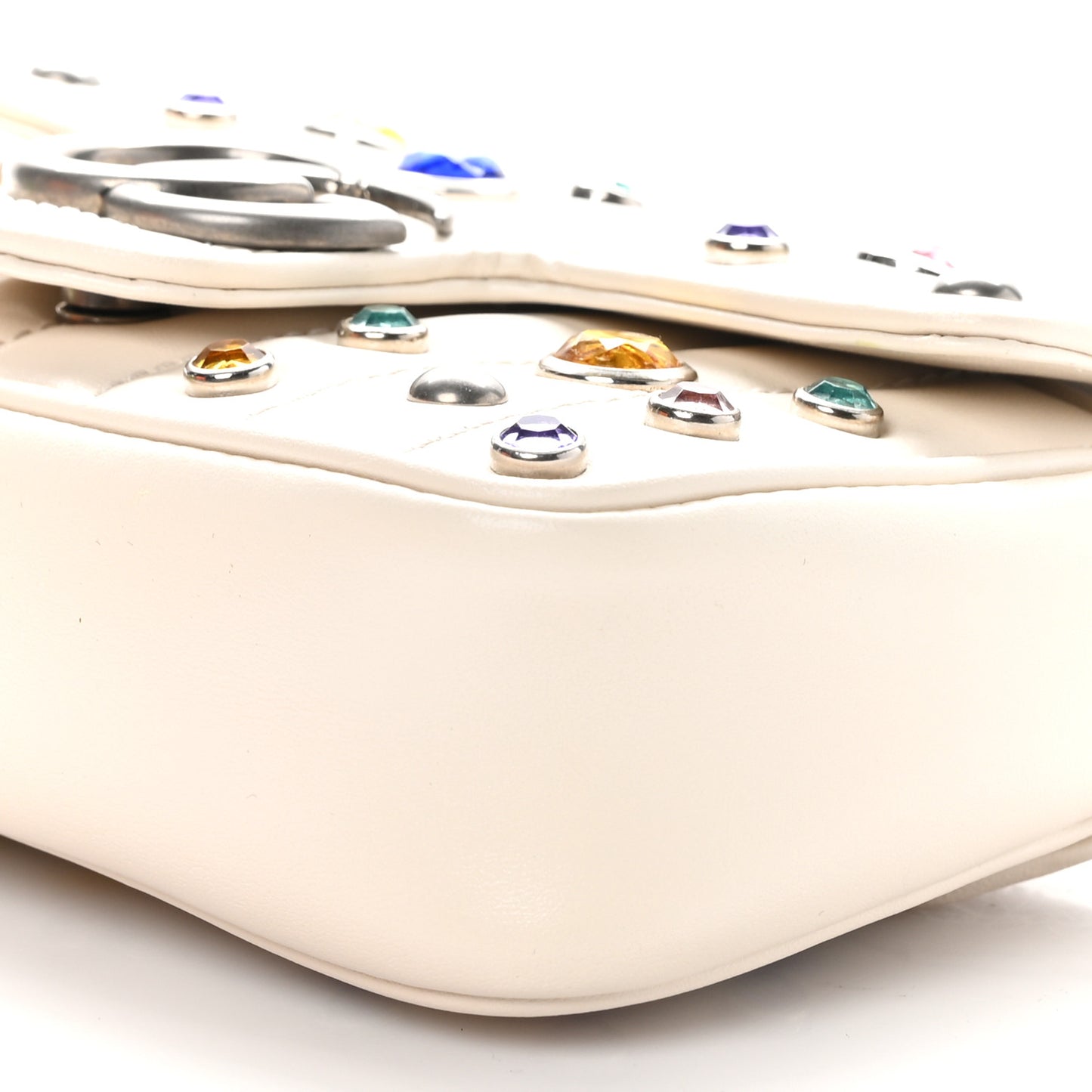 Calfskin Crystal Matelasse Aria Super Mini GG Marmont Shoulder Bag Mystic White Multicolor