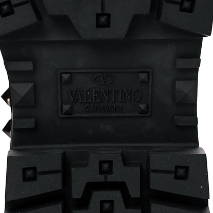 Valentino Garavani Calfskin Nylon Quilted Waterproof Rockstud 40mm Biker Boots 37.5 Black 6 of 11
