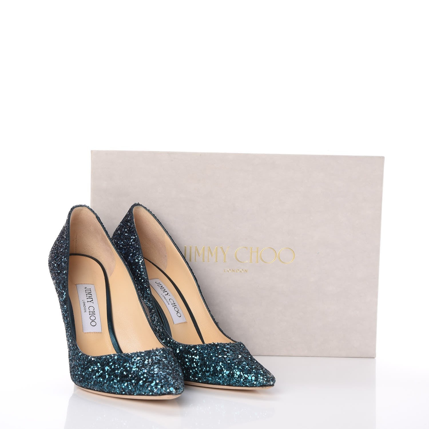 Jimmy Choo Coarse Glitter Degrade Romy 100 Pumps 38.5 Peacock Navy 10 of 10