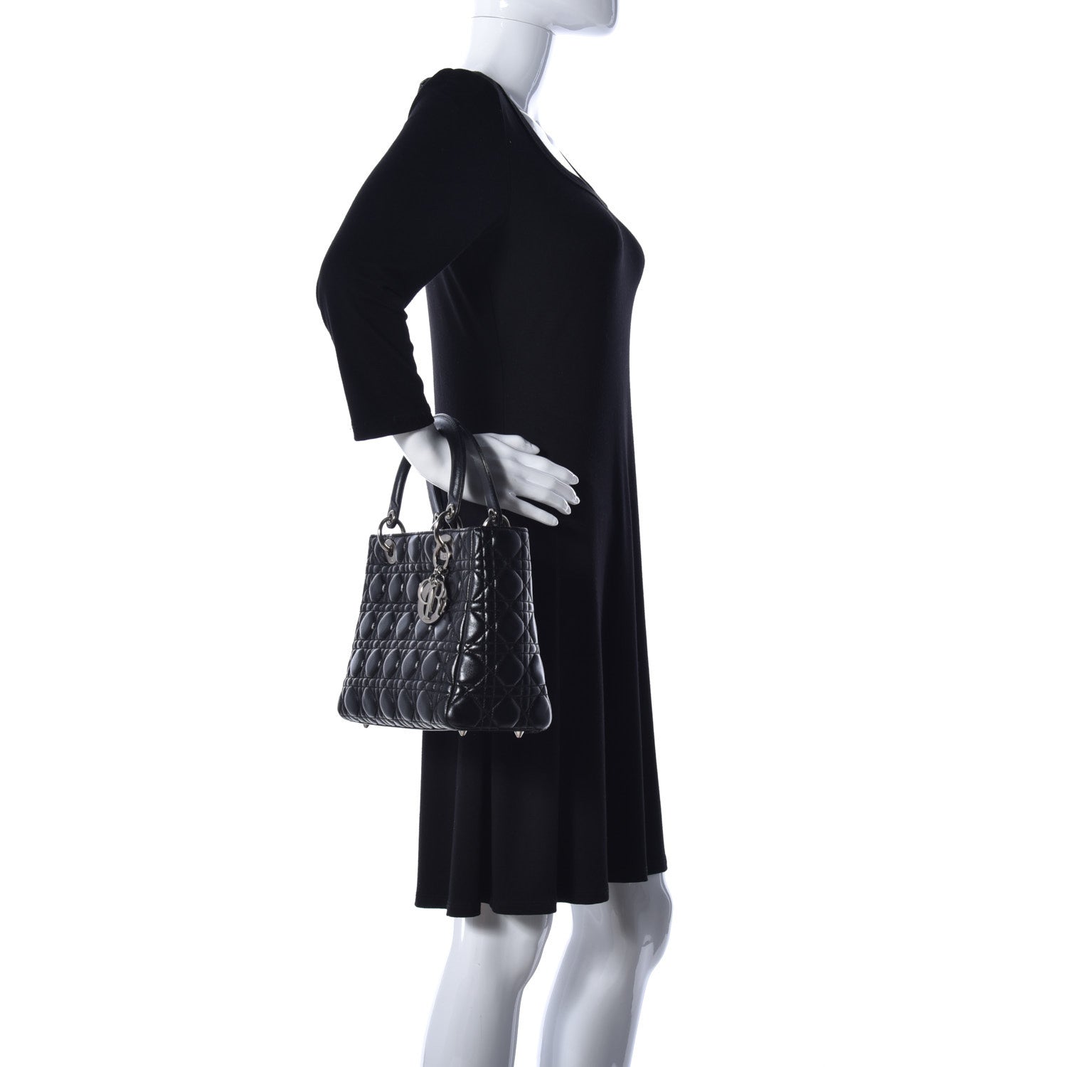 Christian Dior Lambskin Cannage Medium Lady Dior Black 2 of 14