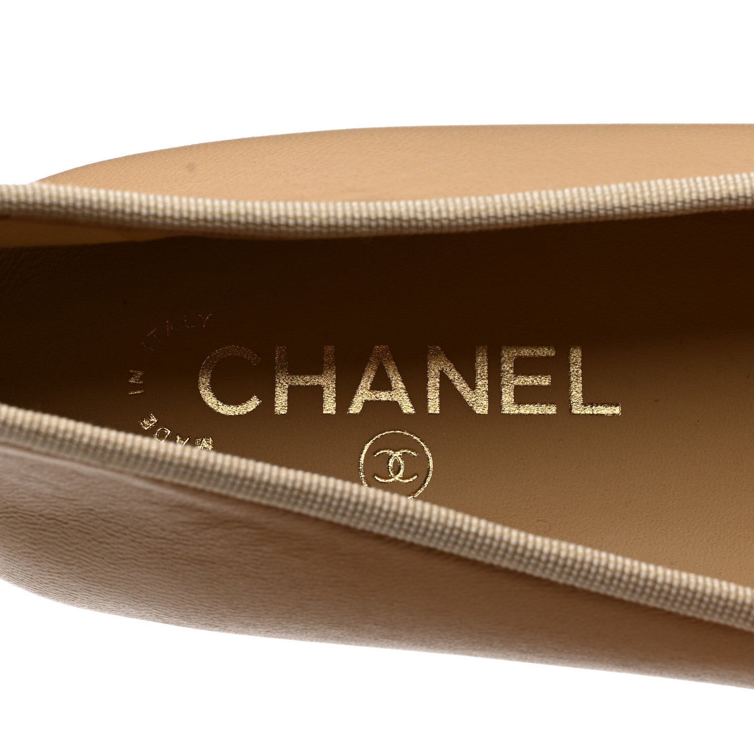 Chanel Lambskin Cap Toe CC Ballerina Flats 39 Beige Black 7 of 9
