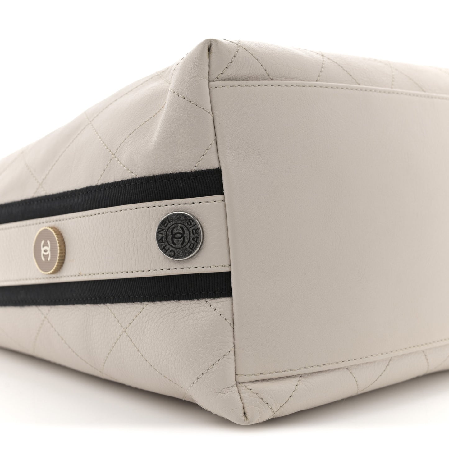 Calfskin Stitched Large Button Up Hobo Ivory Black