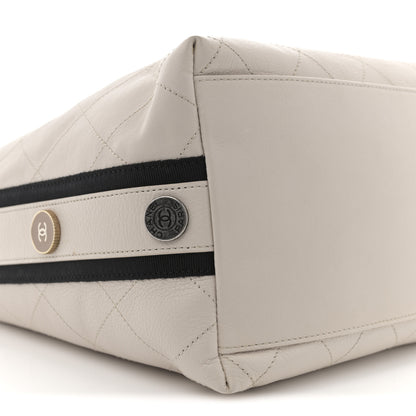 Chanel Calfskin Stitched Large Button Up Hobo Ivory Black 9 of 14