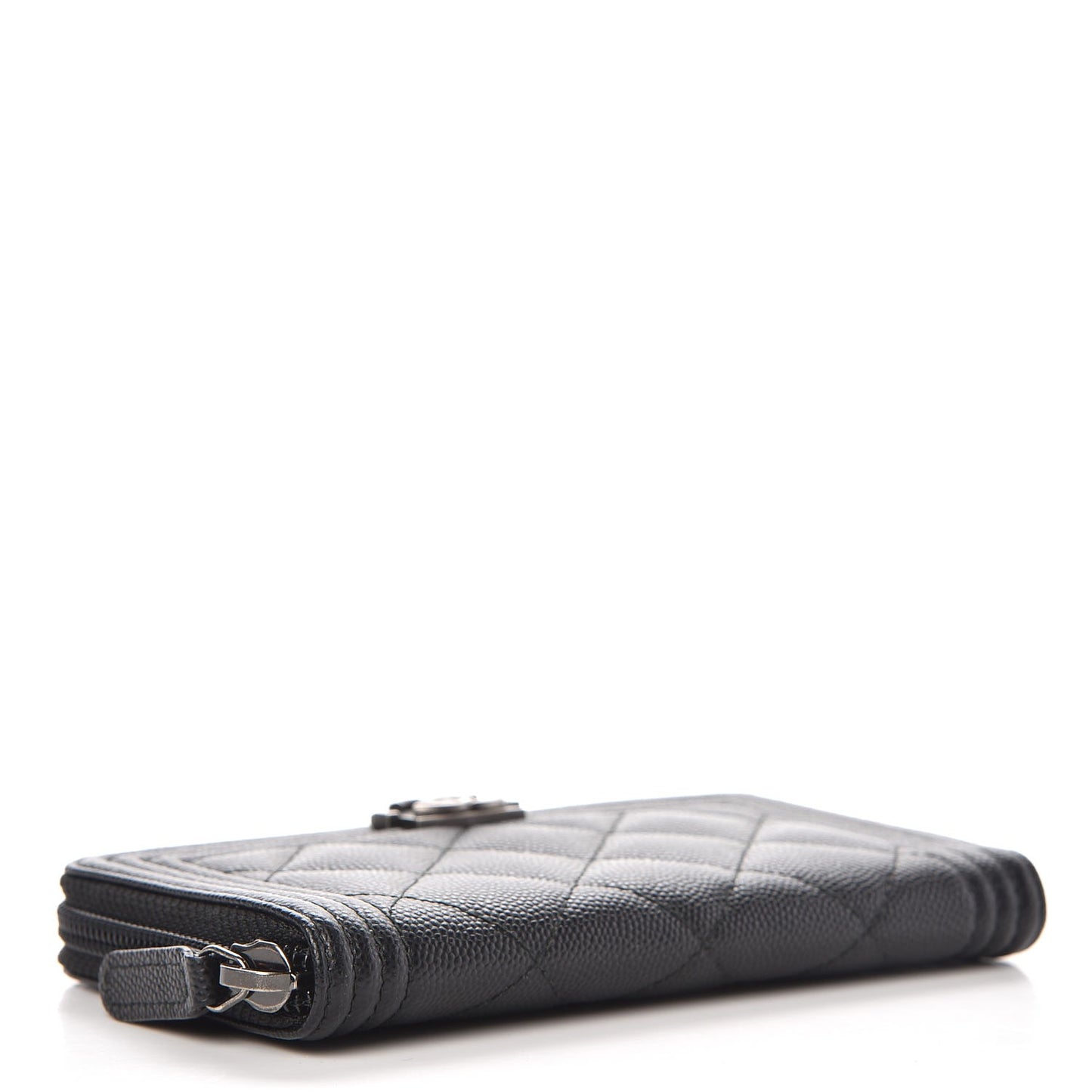 Caviar Quilted Small Boy Zip Around Wallet Black
