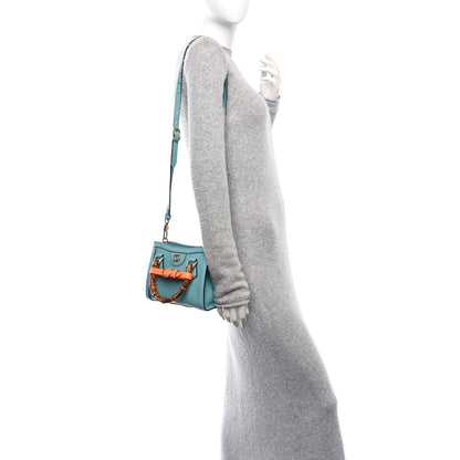 Gucci Textured Dollar Calfskin Web Mini Diana Tote Bag Dusty Azure Deep Orange 2 of 10