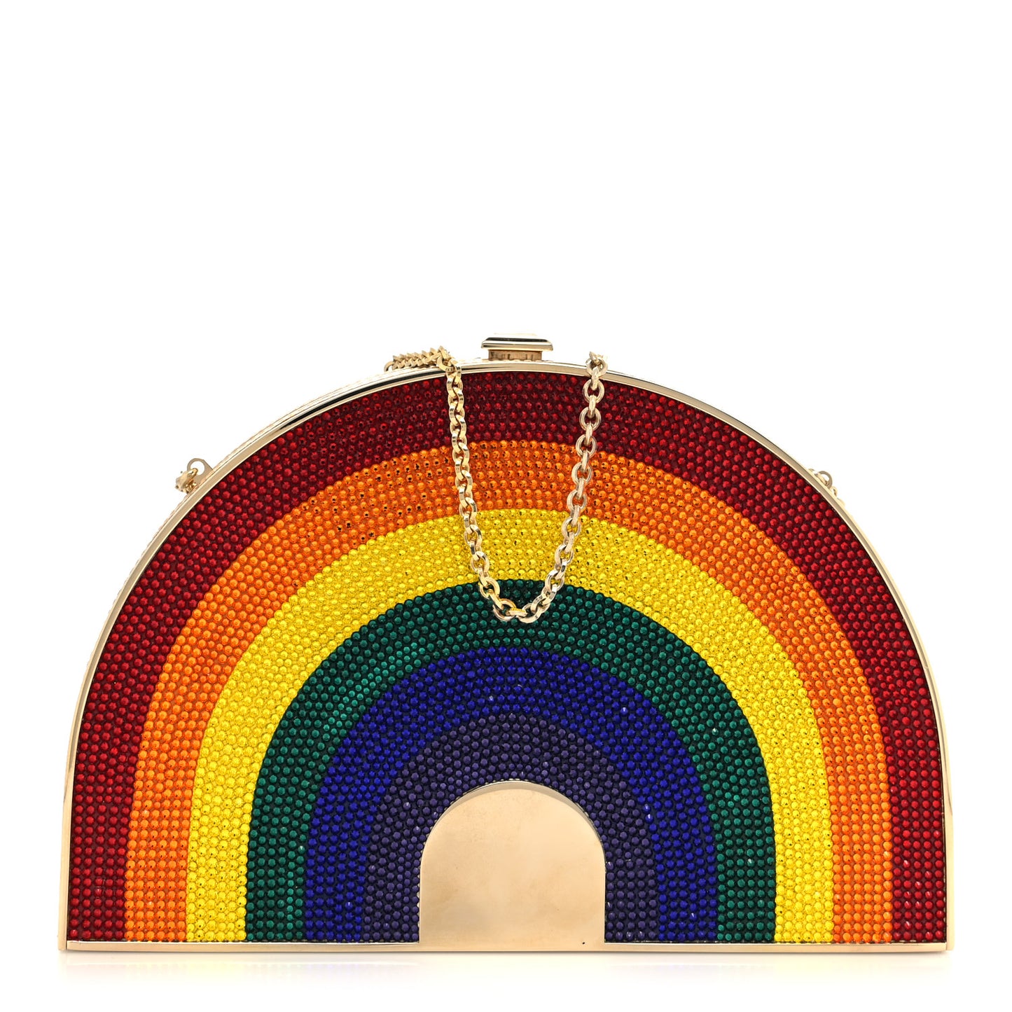 Crystal Rainbow Minaudiere Clutch Gold Multicolor