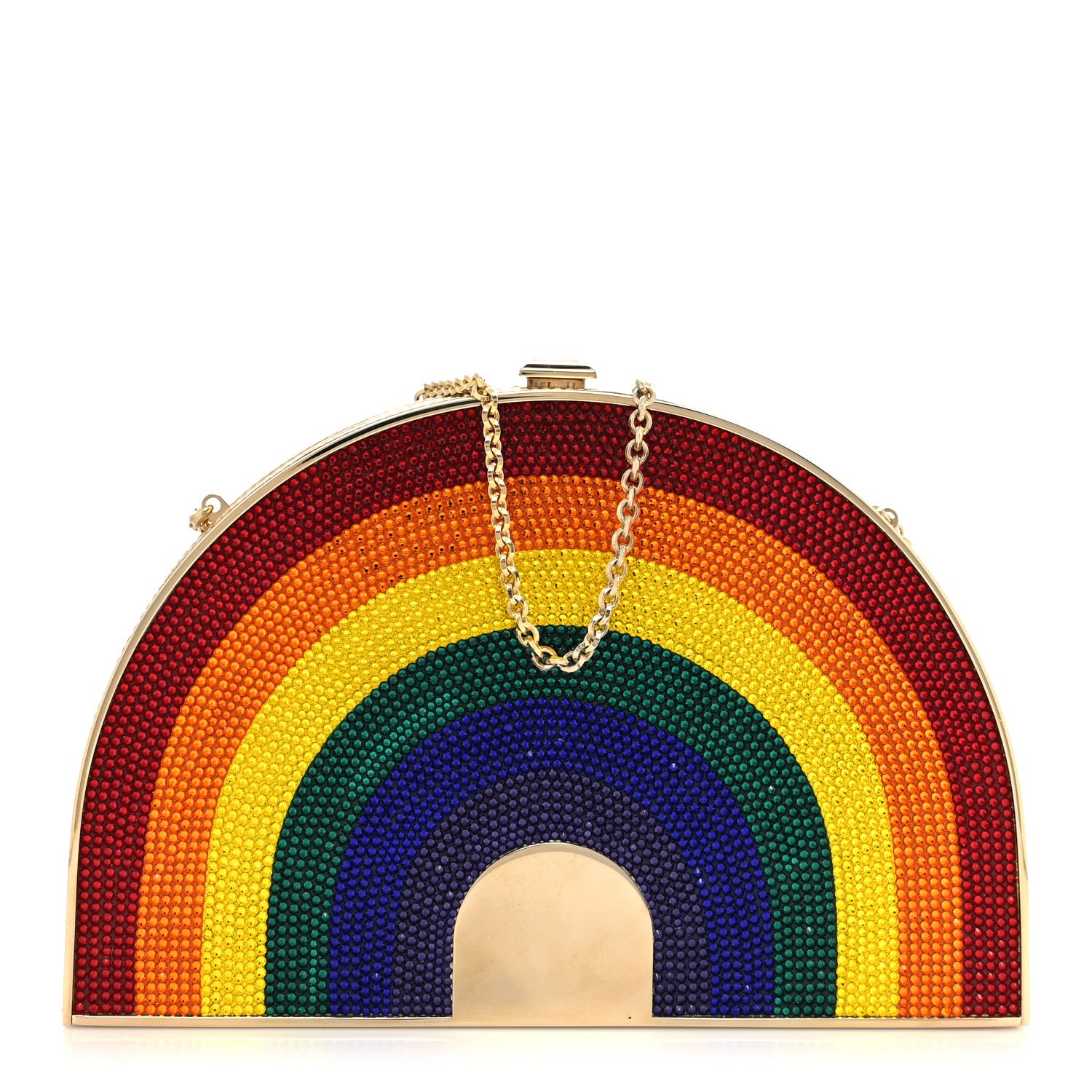 Judith Leiber Crystal Rainbow Minaudiere Clutch Gold Multicolor 1 of 10