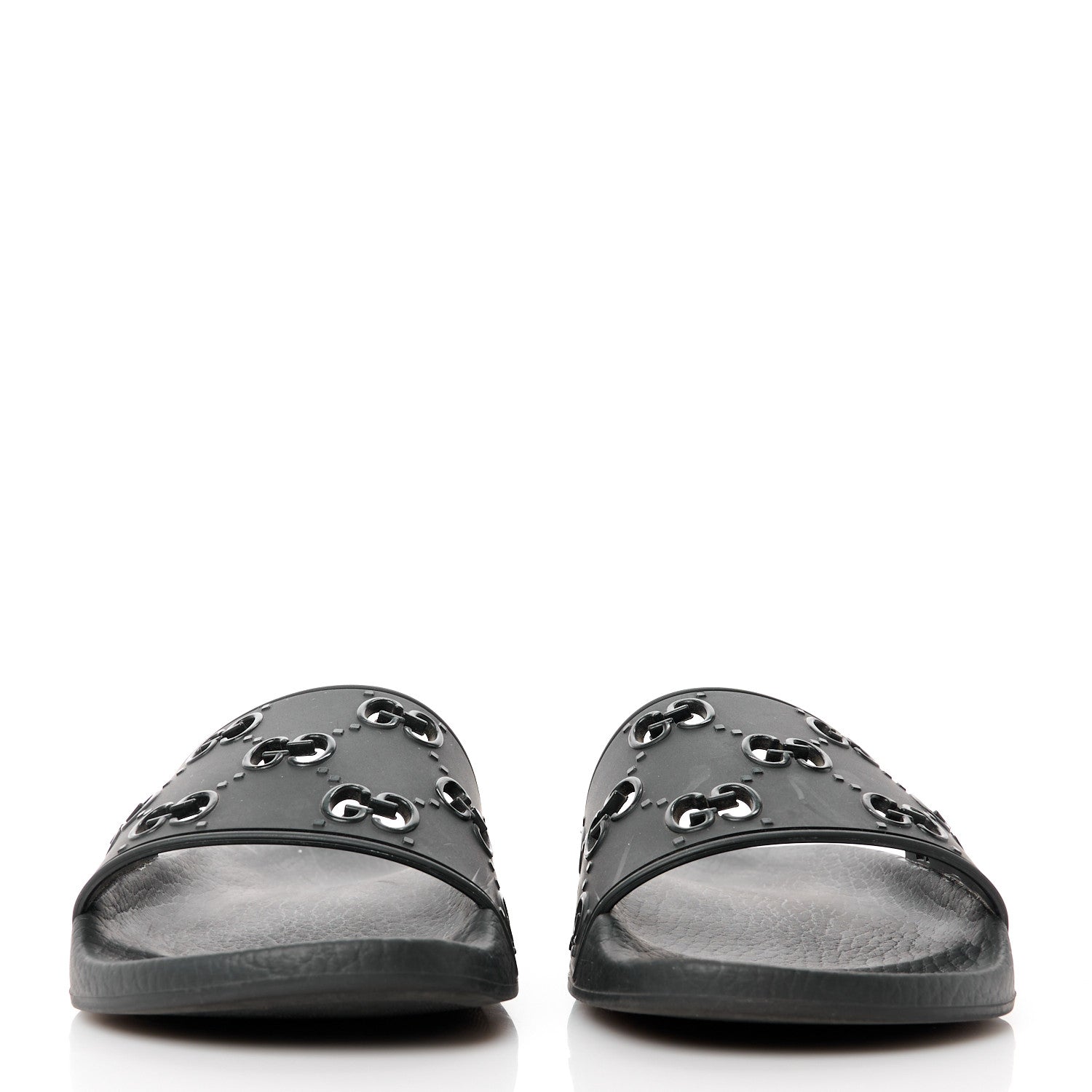Gucci Rubber GG Monogram Perforated Womens Slide Sandals 37 Black 2 of 8