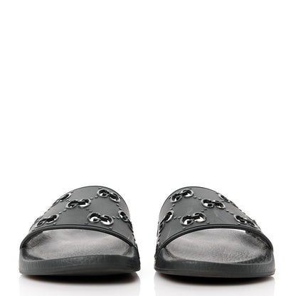 Gucci Rubber GG Monogram Perforated Womens Slide Sandals 37 Black 2 of 8