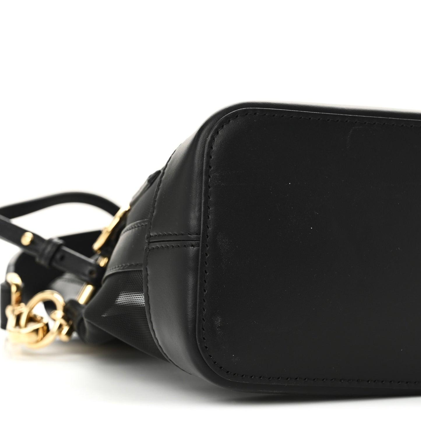 Mesh Vitello King F is Fendi Logo Embroidered Mini Mon Tresor Bucket Bag Black