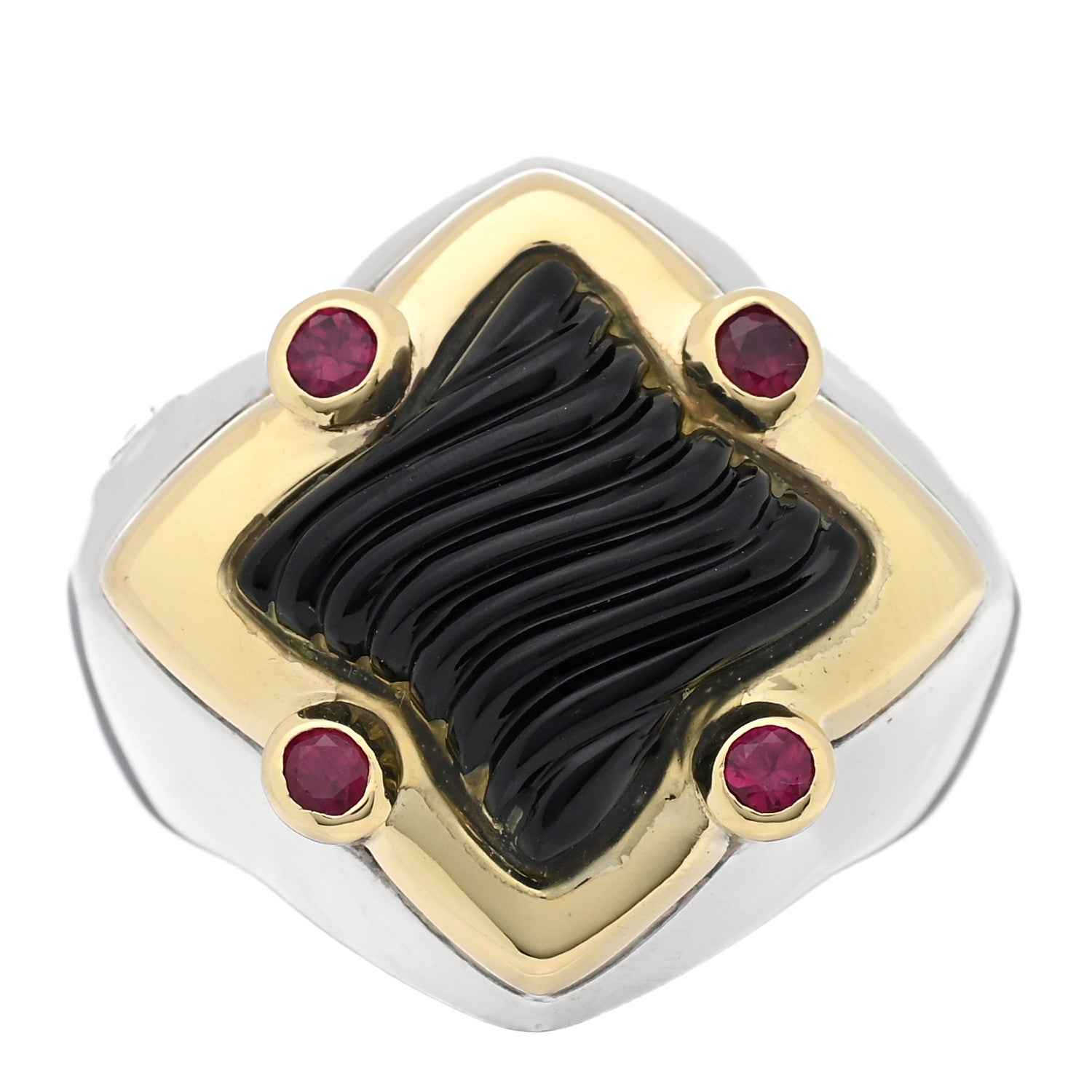 David Yurman DAVID YURMAN Sterling Silver 18K Yellow Gold Ruby Black Onyx 14mm Quatrefoil Ring 6.75 1 of 4