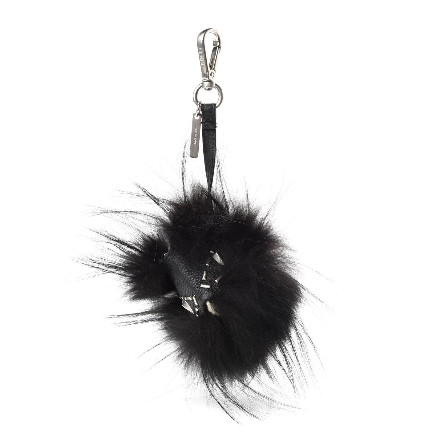 Cuoio Romano Goat Fox Fur Metal Stitch Triangle Monster Eyes Cube Bag Charm Black White