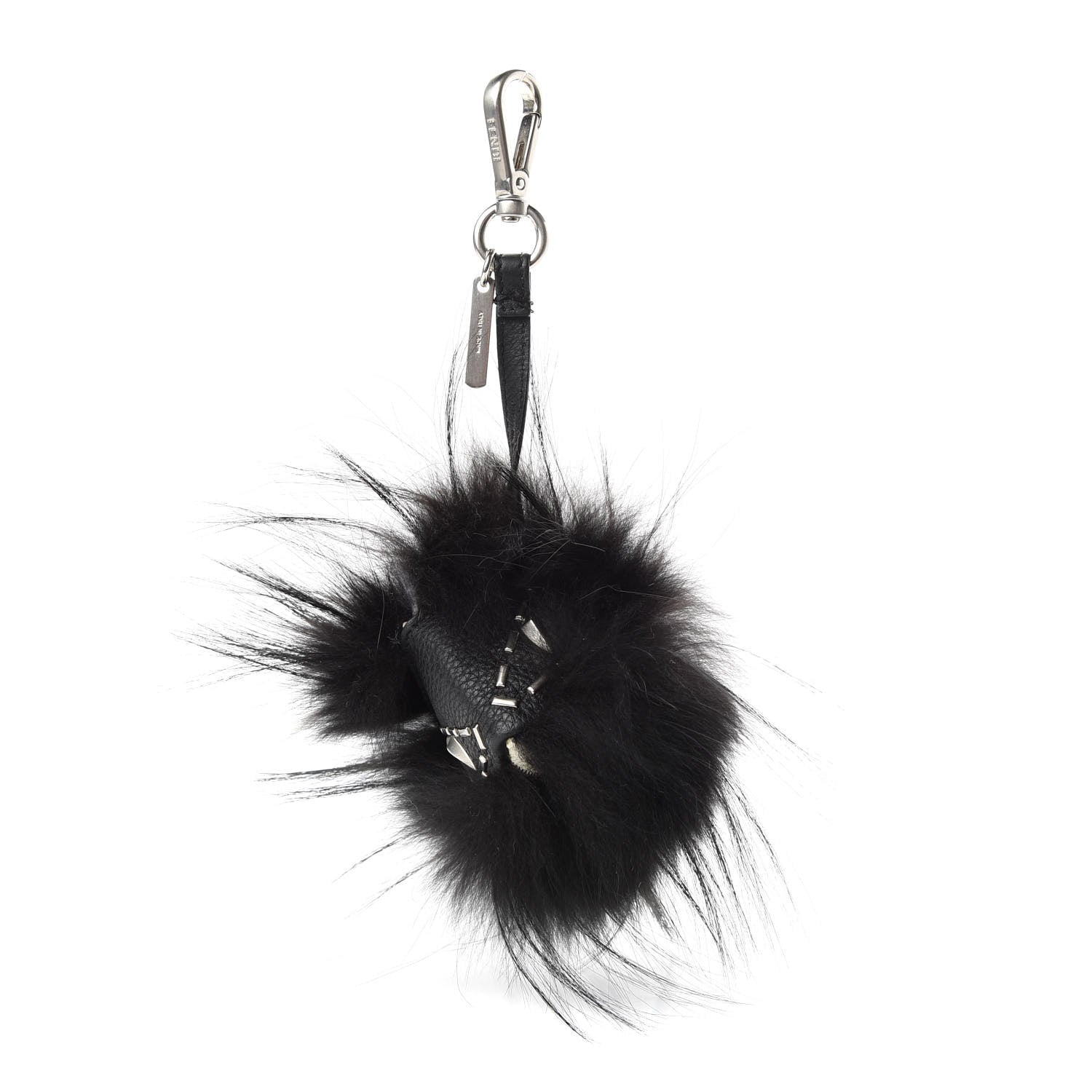 Fendi Cuoio Romano Goat Fox Fur Metal Stitch Triangle Monster Eyes Cube Bag Charm Black White 1 of 4