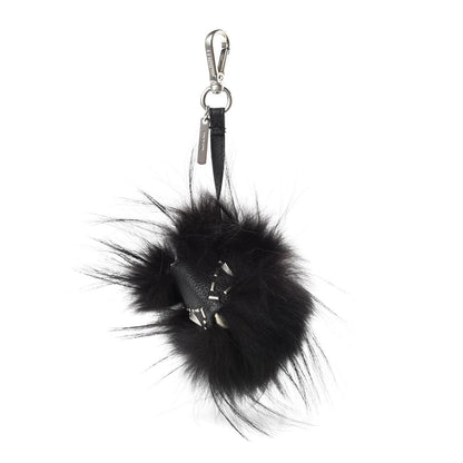 Fendi Cuoio Romano Goat Fox Fur Metal Stitch Triangle Monster Eyes Cube Bag Charm Black White 1 of 4