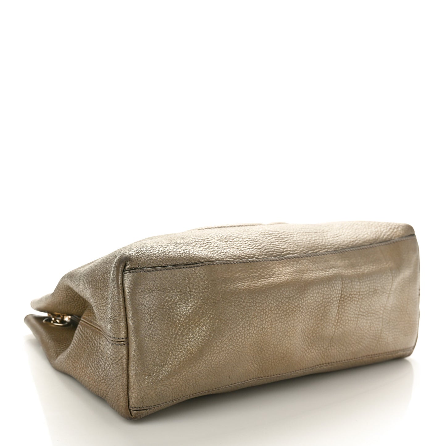 Metallic Pebbled Calfskin Medium Soho Chain Shoulder Bag Golden Beige