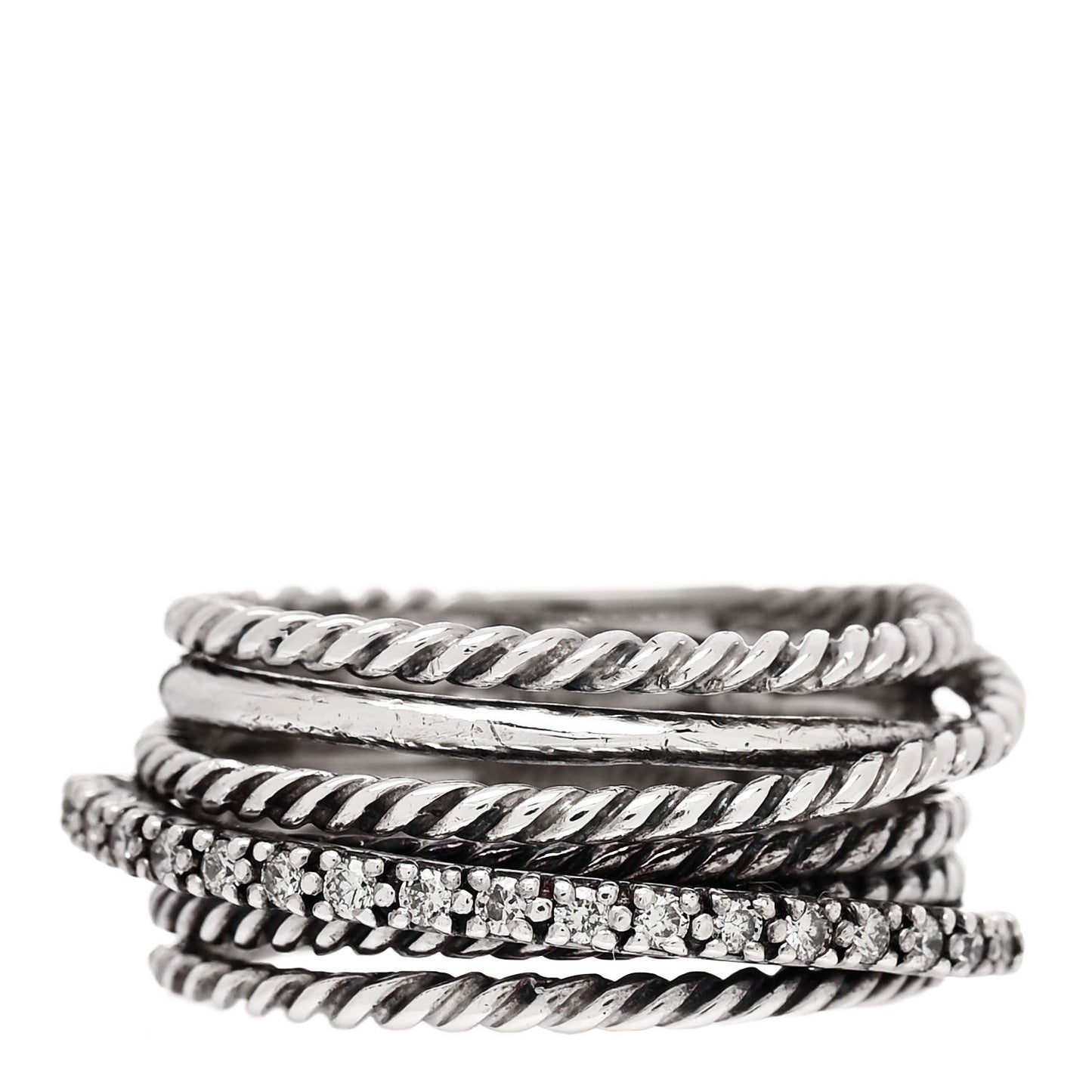 Sterling Silver Diamond 11mm Wide Crossover Cable Ring 54 7