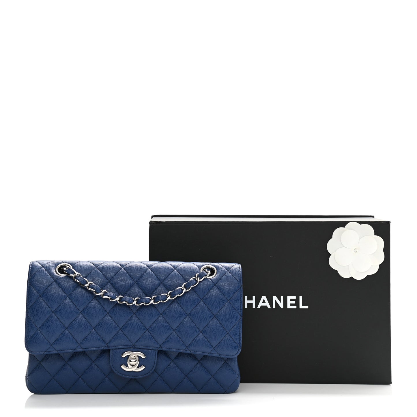 Caviar Quilted Medium Double Flap Blue