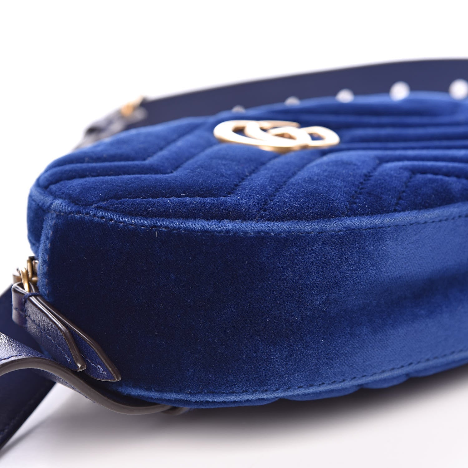 Gucci Velvet Matelasse GG Marmont Belt Bag 85 34 Cobalt Blue 9 of 10