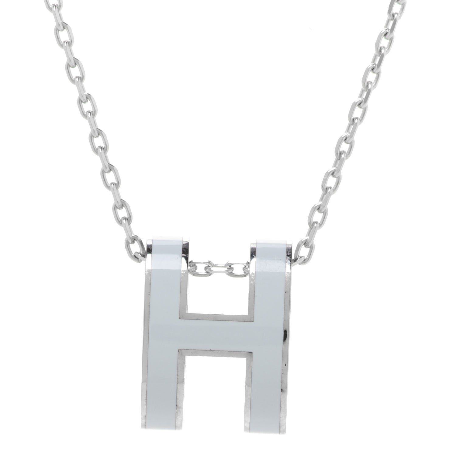 Hermes Lacquered Palladium Pop H Pendant Necklace Bleu Pastel 4 of 8
