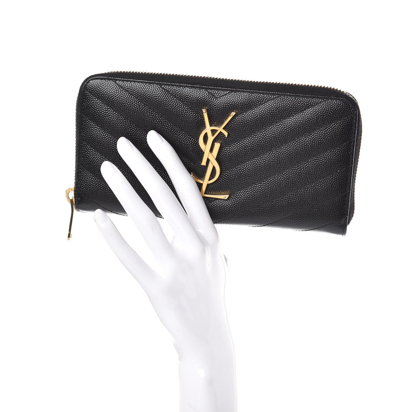 Grain De Poudre Matelasse Chevron Monogram Zip Around Wallet Black