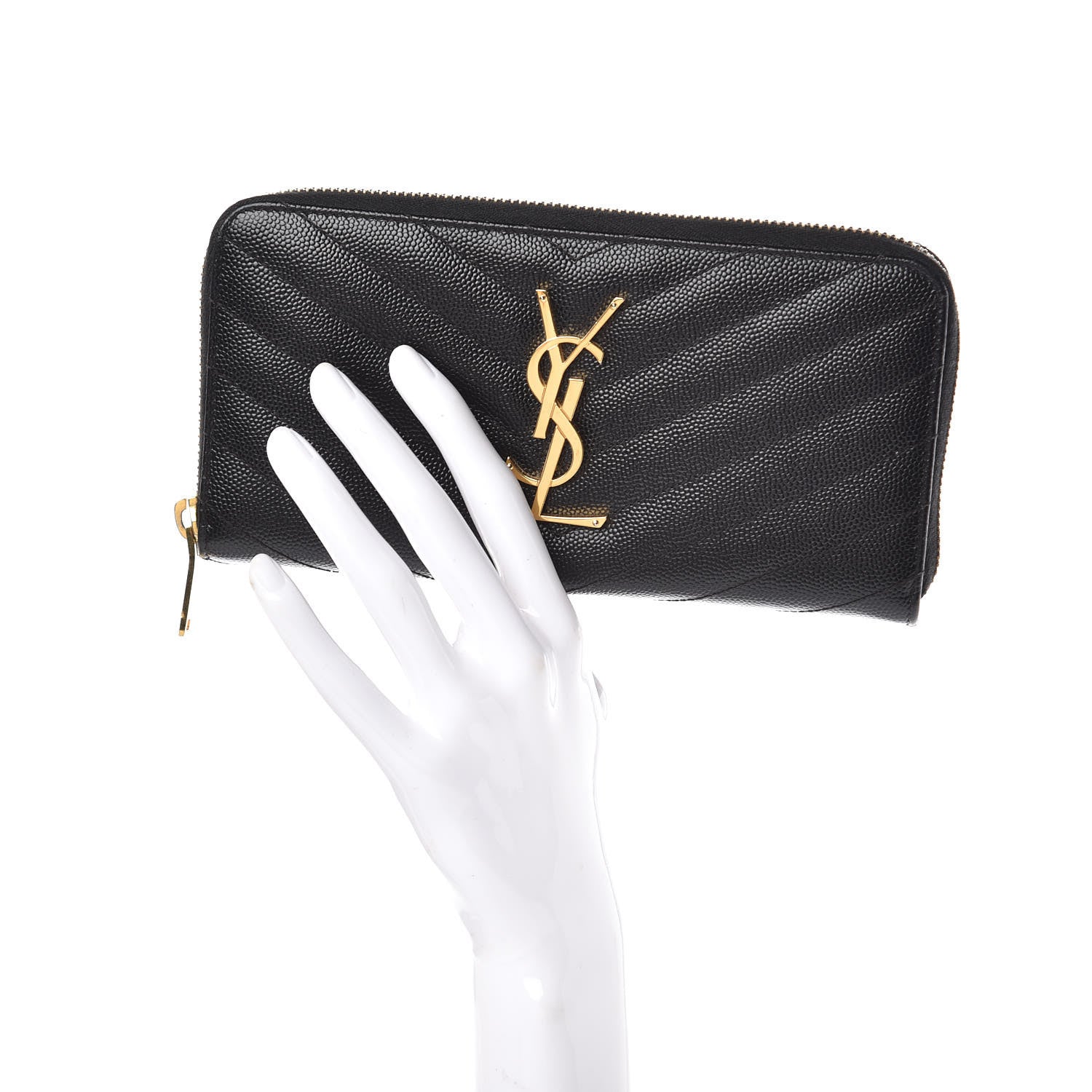 Saint Laurent Grain De Poudre Matelasse Chevron Monogram Zip Around Wallet Black 2 of 8