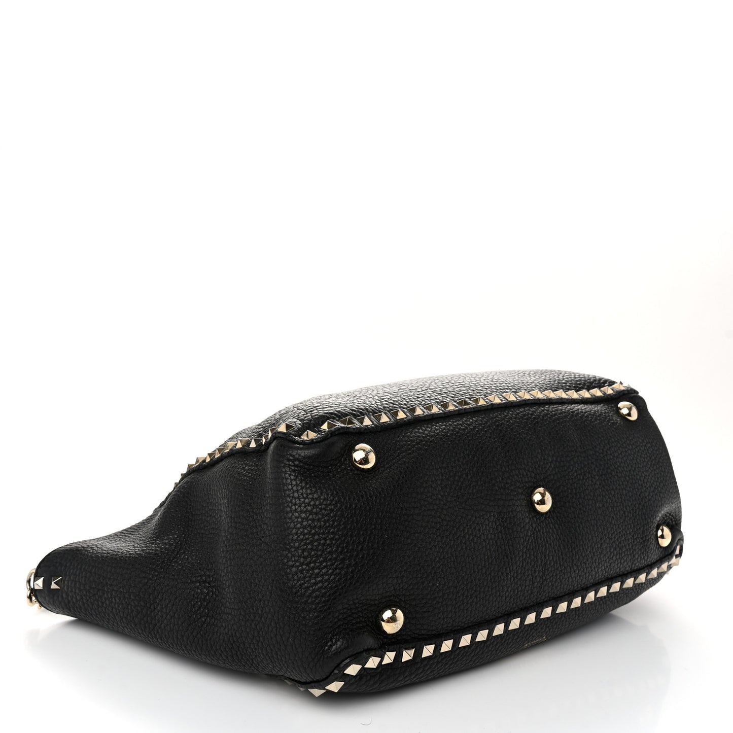 Pebbled Calfskin Medium Rockstud Tote Black