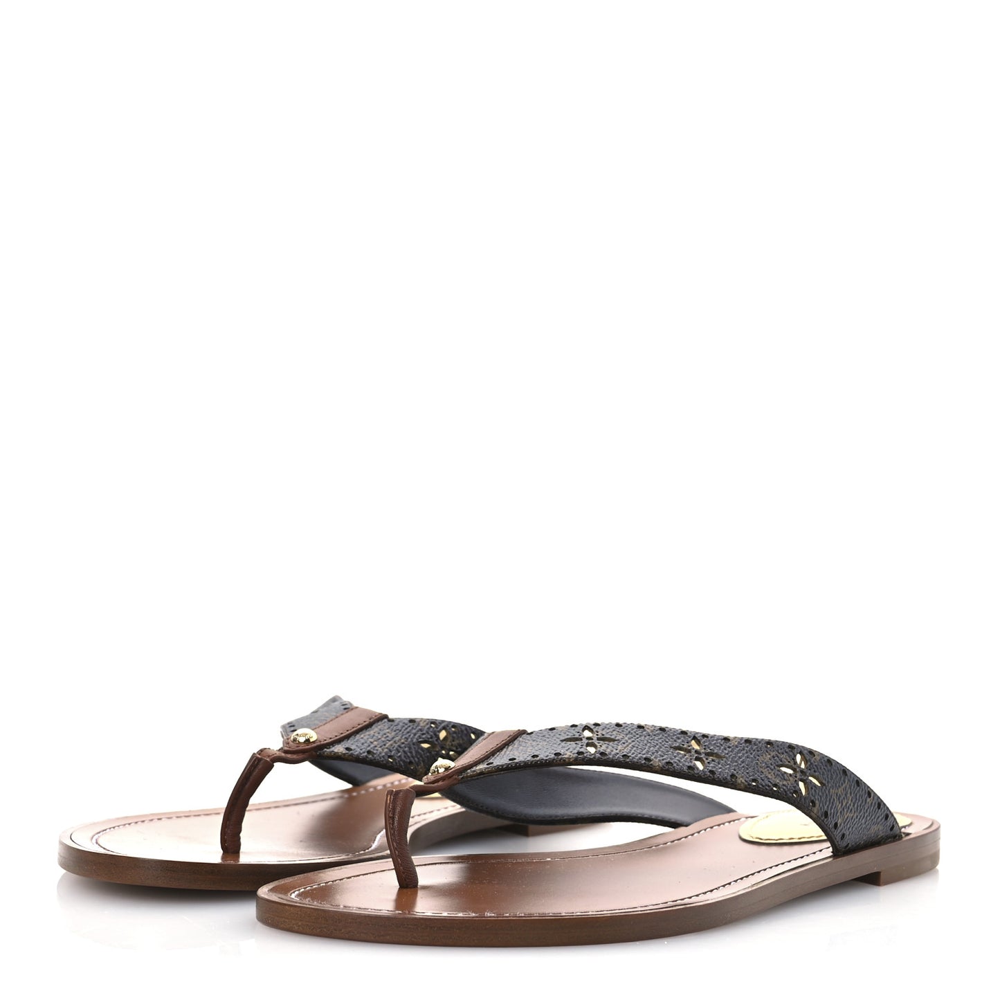 Monogram Sunny Flat Thong Sandals 39 Brown