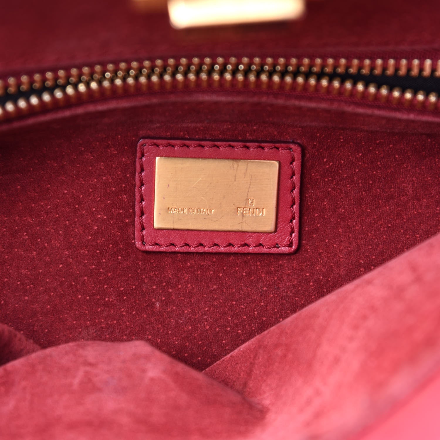 Fendi Vitello Suede Medium Peekaboo Iconic Satchel Rubino Peonia 16 of 18