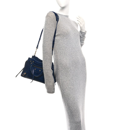 Balenciaga Shiny Supple Calfskin Crocodile Embossed Neo Classic Gold Hardware S City Navy 2 of 10