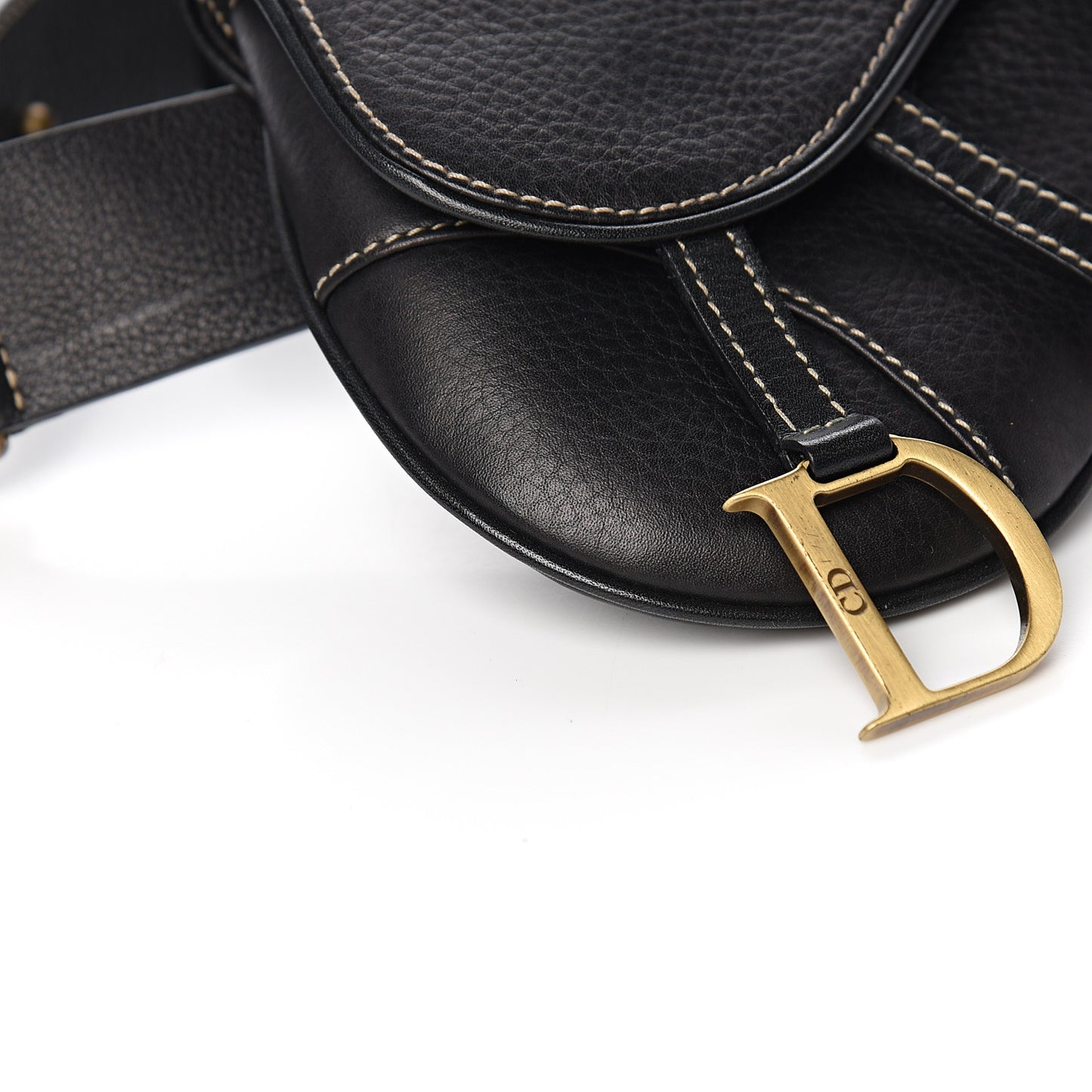 Grained Calfskin Saddle Belt Bag Black