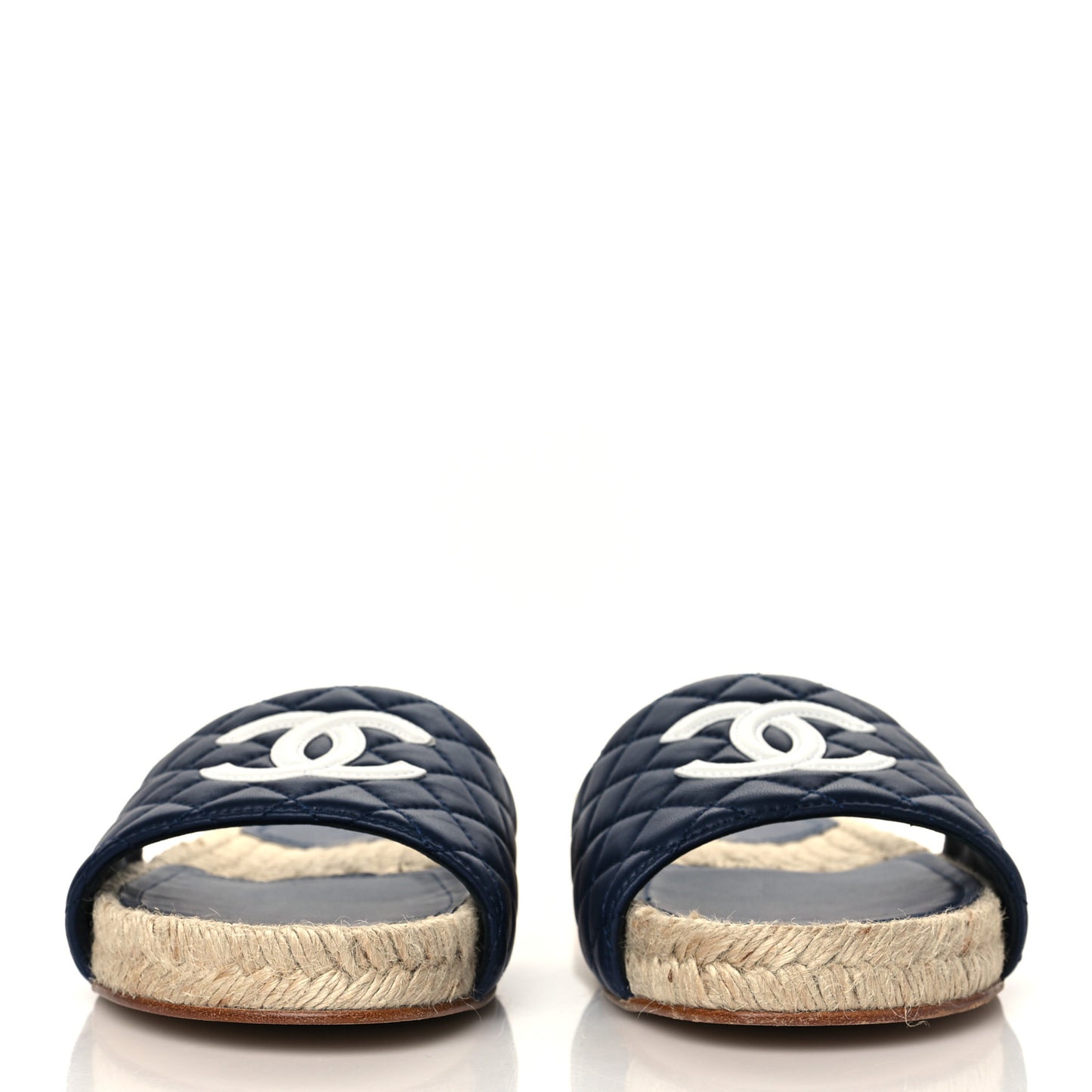 Lambskin Quilted CC Espadrille Slip On Sandals 40 Navy